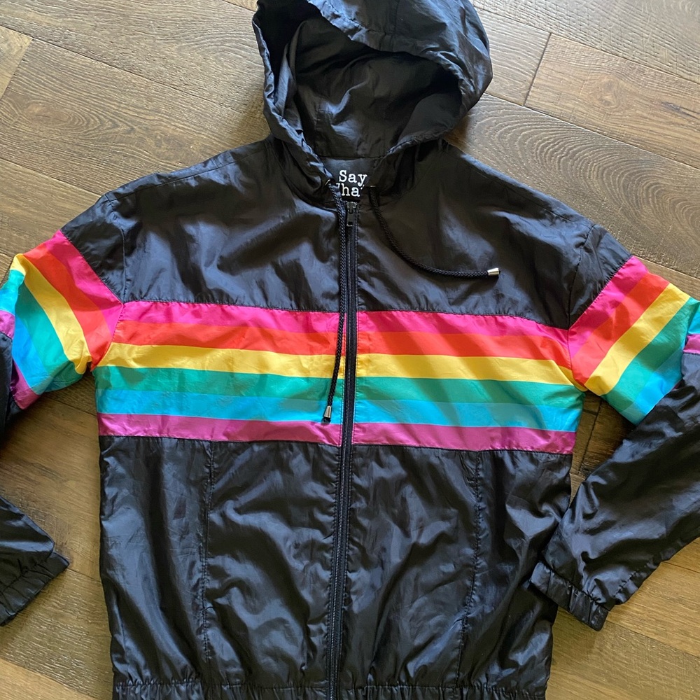 “Say what” zip up neon/black wind breaker 80’s - Picture 2 of 4